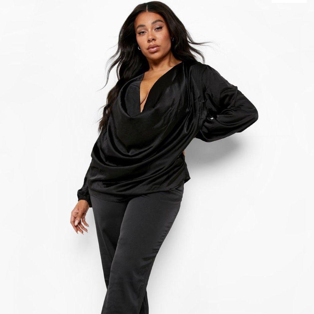 Boohoo Satin Cowl Long Sleeve Blouse
